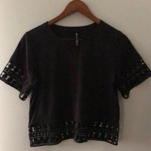 Suede top with crochet detailing